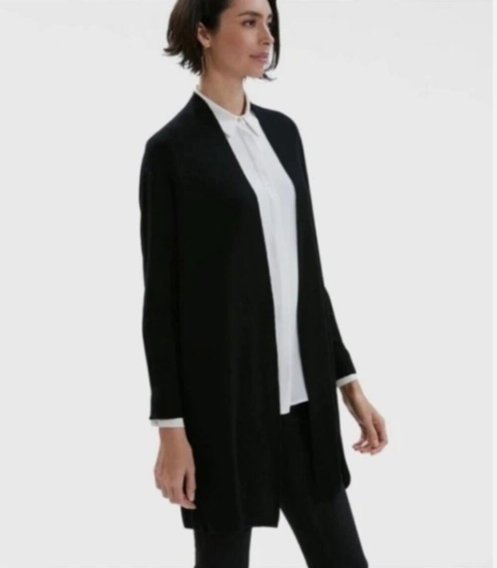 MM.LaFleur Womens Merino Wool Long Cardigan Sweater Size Medium Black Workwear